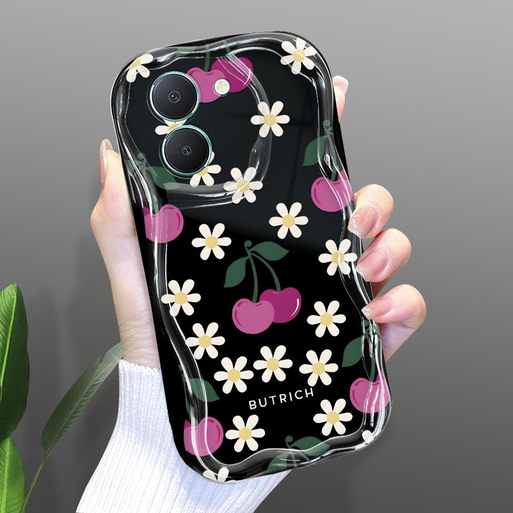 

Милый мультяшный узор, кремовая текстура, мягкий силиконовый чехол с волнистыми краями, чехол для телефона для Vivo Vivo Y19S чёрный