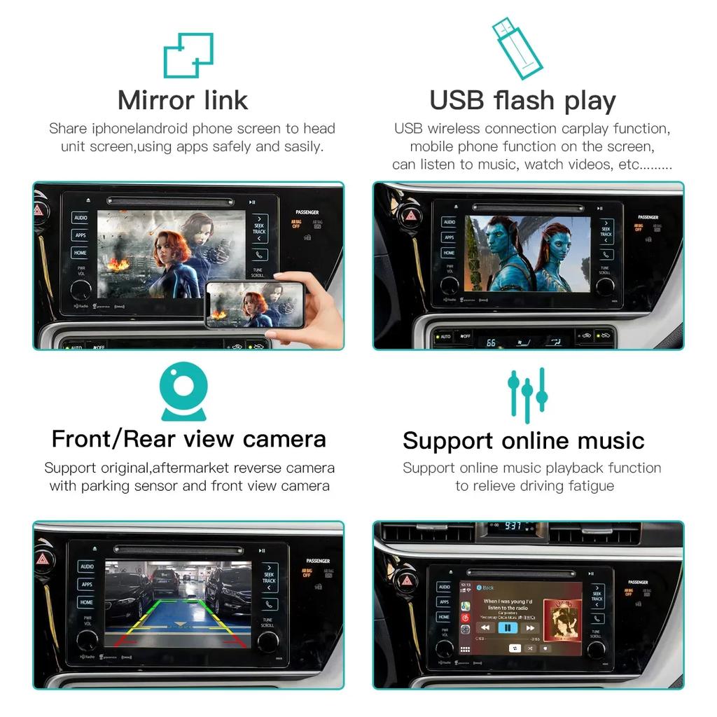 AUTOABC Drahtlos Carplay Android Auto Für Toyota RAV4 Corolla Tacoma Camry CHR Tundra Highlander 4Runner Multimedia Dekodierung