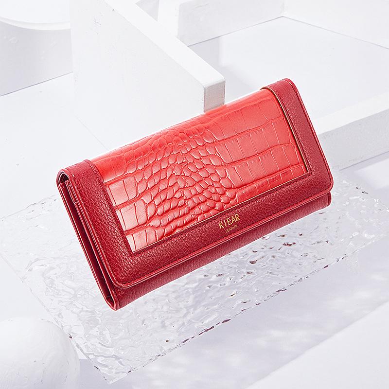 

Women s Crocodile Embossed Buckle Long Wallet Clutch Purse Coin Card Holder 19 * 10 * 2.5CM червоний
