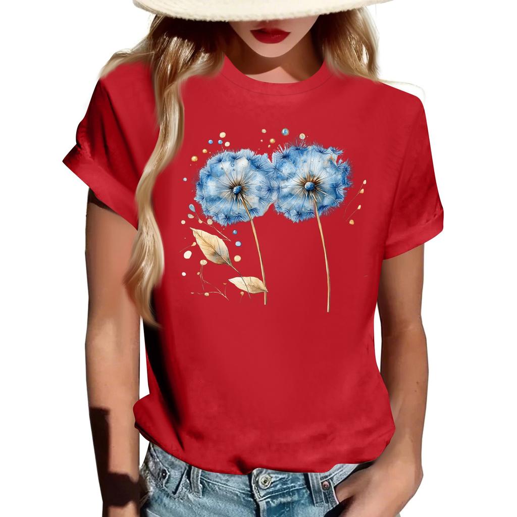 Damen Modisches Rundhals Casual Retro Print Kurzarm T-Shirt Top