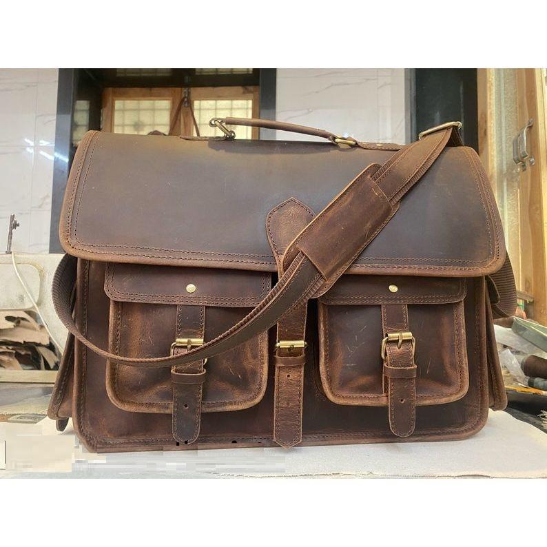 

Винтажный Кожаный Дорожный Портфель Ручной Работы из Натуральной Буйволовой Кожи, Сумка-Мессенджер для Ноутбука, Компьютерная Сумка, Кожаная Сумка-Планшет, Подарок для него 15 x 11 x 4 in