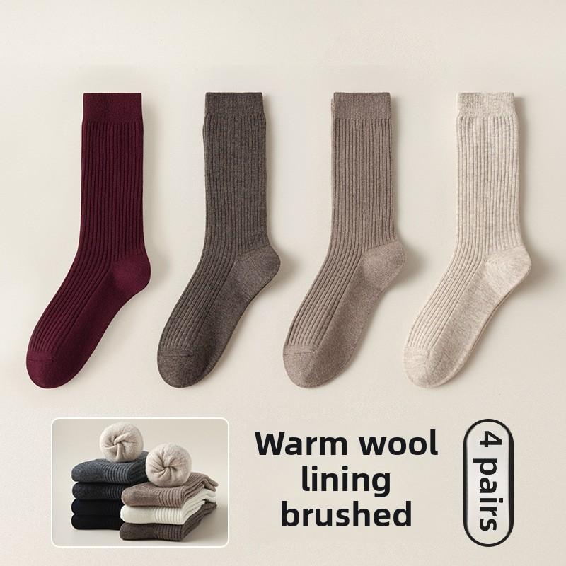 

4 пары женских носков осень/зима износостойкие теплые мягкие пушистые плюс длинные шерстяные 4 Pairs