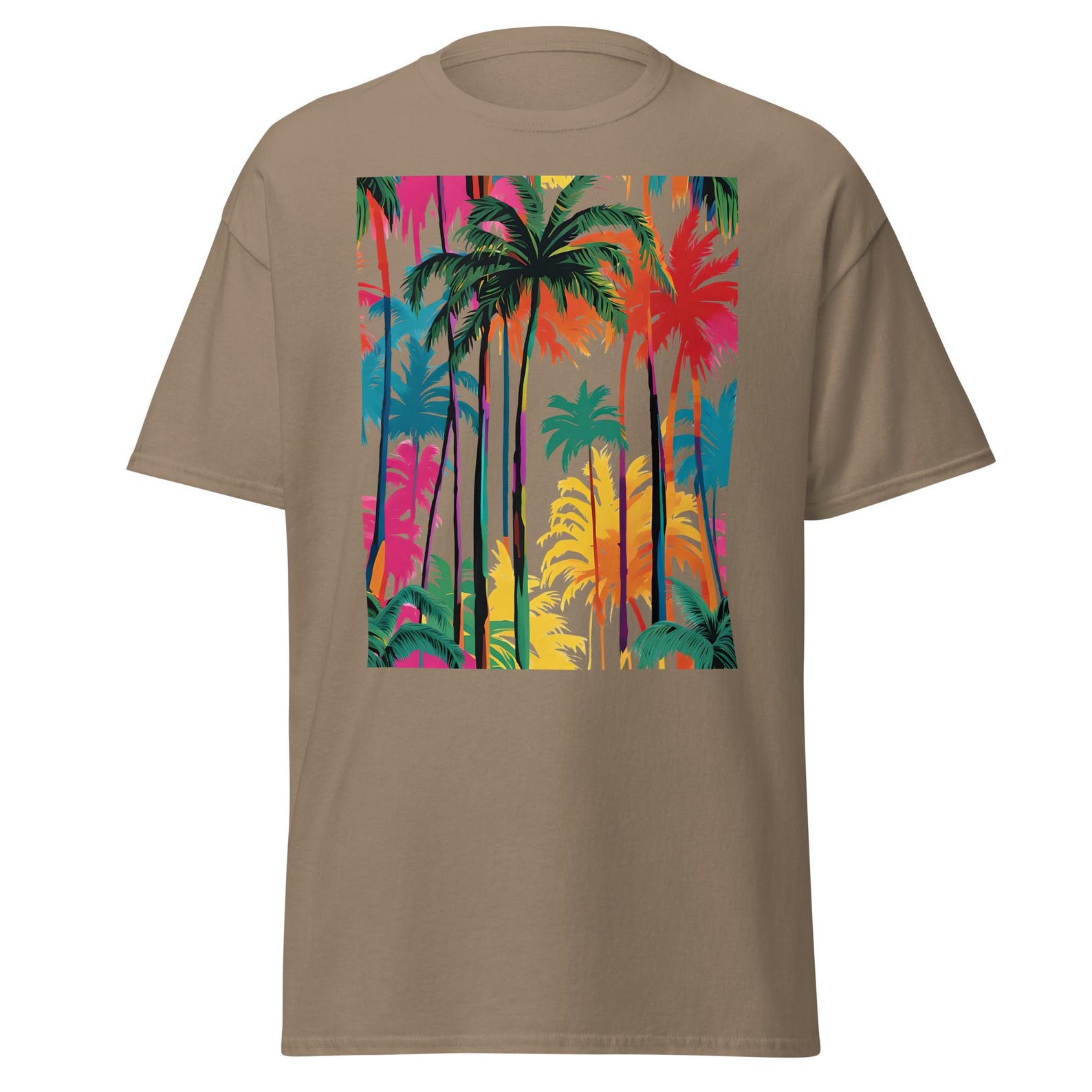 Vibrant Palm Tree Print T-Shirt, Unisex Organic Cotton L