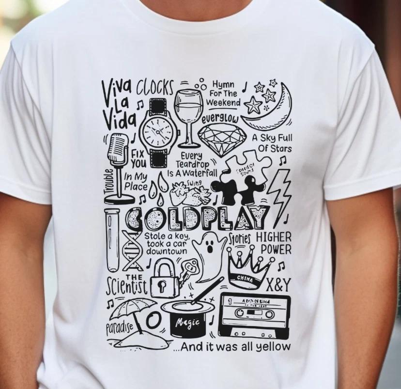 Coldplay Famous Songs T-Shirt Rock Band Premium Vintage Black Comfort Colors Tee XL