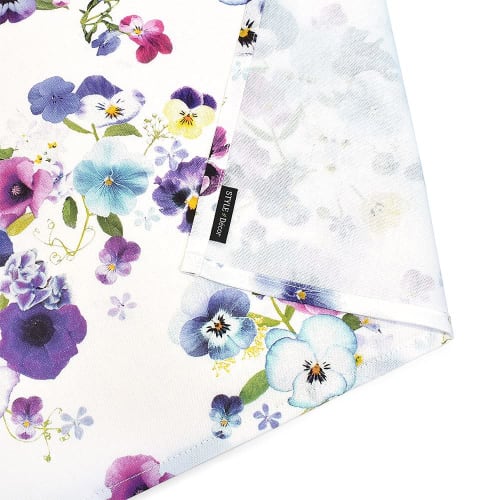 STYLE Decor Tablecloth, 100% Cotton, Stylish Rectangular, Nordic Style, 120x150cm, Standard, Floral Print, Blue, Pansy, W4701000
