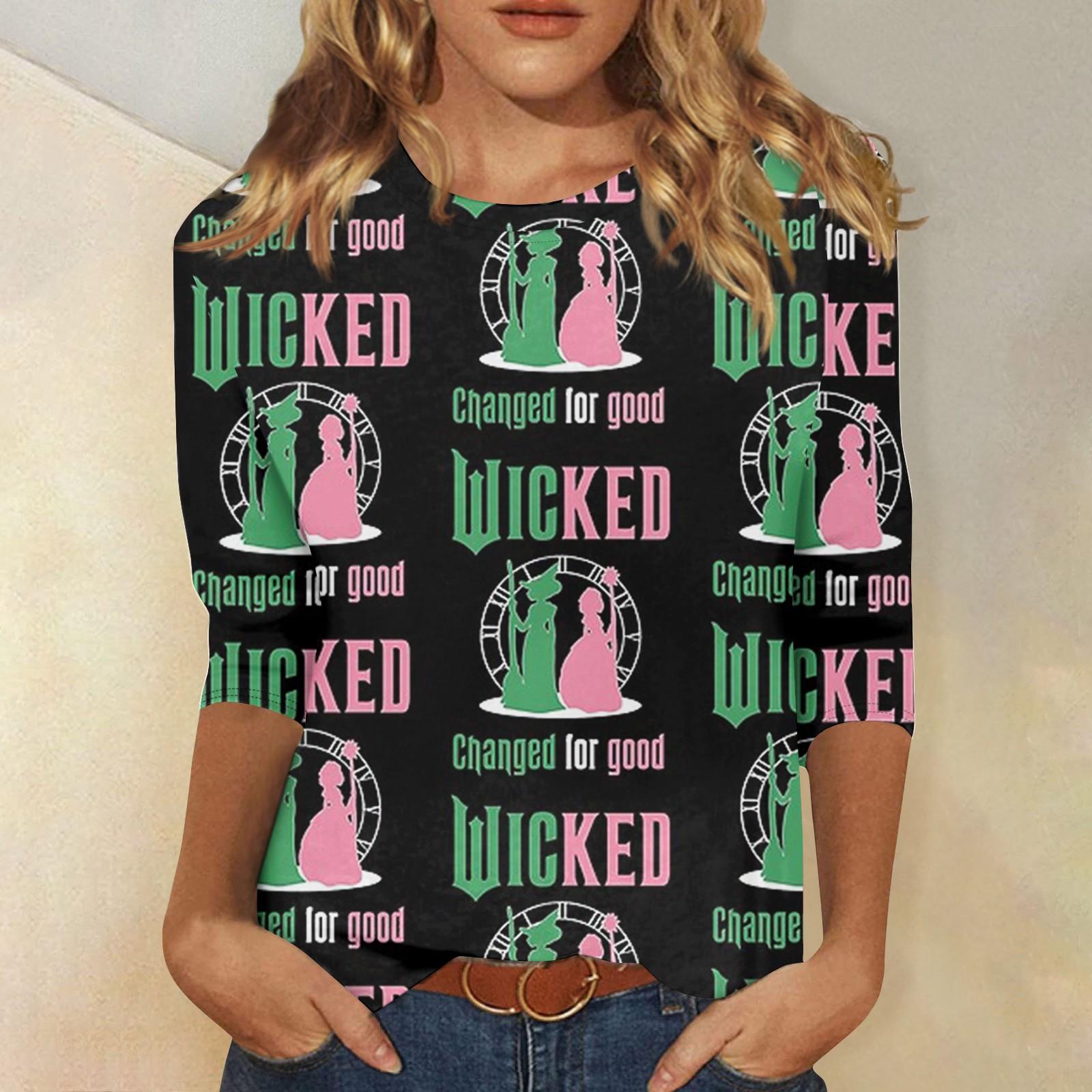 

Женская модная повседневная футболка с круглым вырезом и принтом «Bad Witch» с семью рукавами L