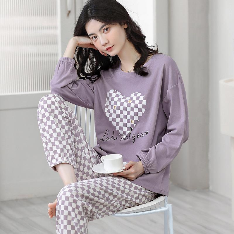 Aifen Teng Women's Pajamas Set: Pure Cotton, Long Sleeve, Long Pants, Casual Home Wear, Suitable for Spring, Autumn, and Winter.