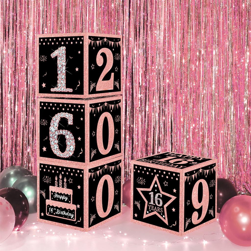 Black Pink Birthday Box 16 21 30 40 50 Year Birthday Party Decor Kids 30th 50th 60th Birthday Party Supplies Favors Anniversary