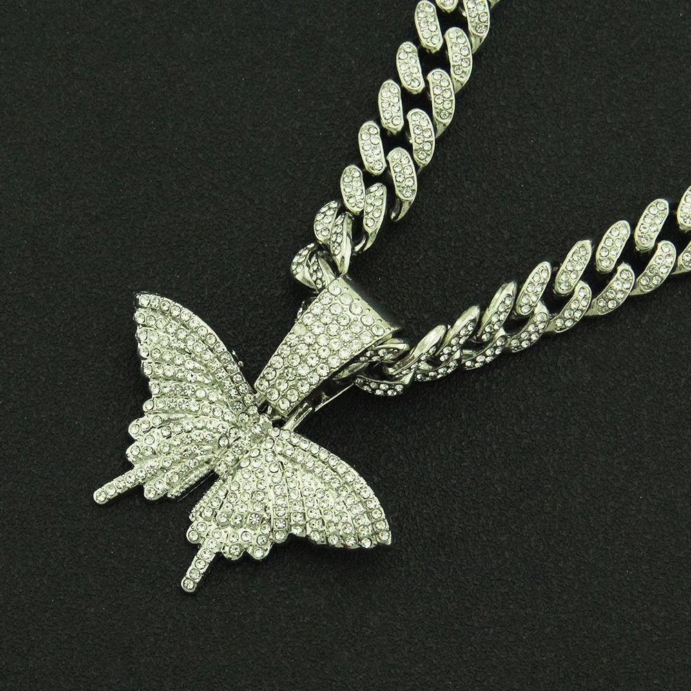 Diamond Three-dimensional Butterfly Pendant Cuban Chain, Eu US Fashion Punk Versatile Wide Chain Accessories, Hip-hop Tide Brand Beautiful