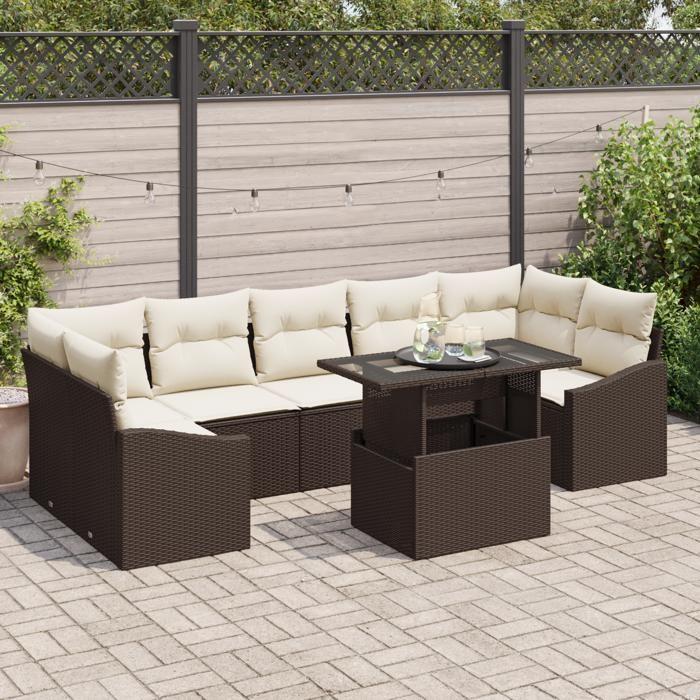 VidaXL Ensemble de Canapés de Jardin 8 Pièces avec Coussins Marron en Rattan Poly 3357691