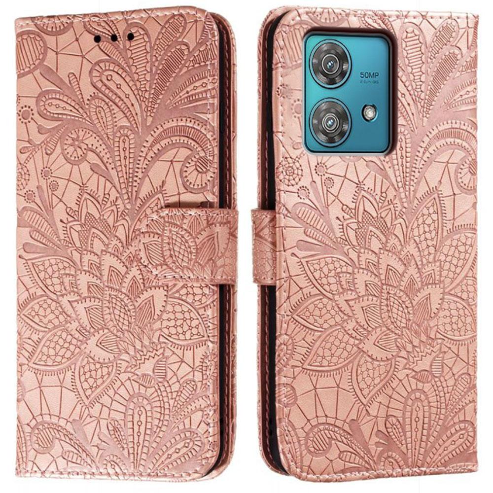 For Motorola Edge 40 Neo 5G Case Lace Flowers PU Leather Flip Wallet Phone Cover