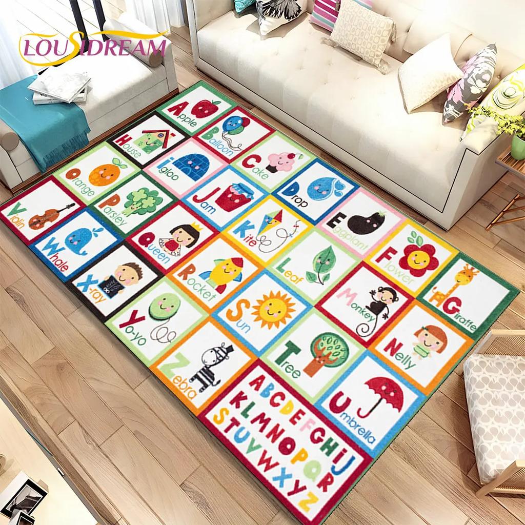 ABC Cartoon Kids Sala giochi Alfabeto Bambini che gattonano Tappeto per la prima educazione, tappeto per soggiorno, camera da letto, divano, tappetino antiscivolo