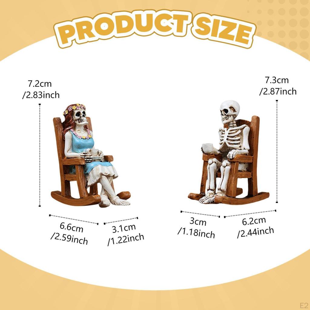 2x Skelettfiguren Dekorative Statuen Halloween Dekoration Schreibtischornamente für Bücherregal Tisch