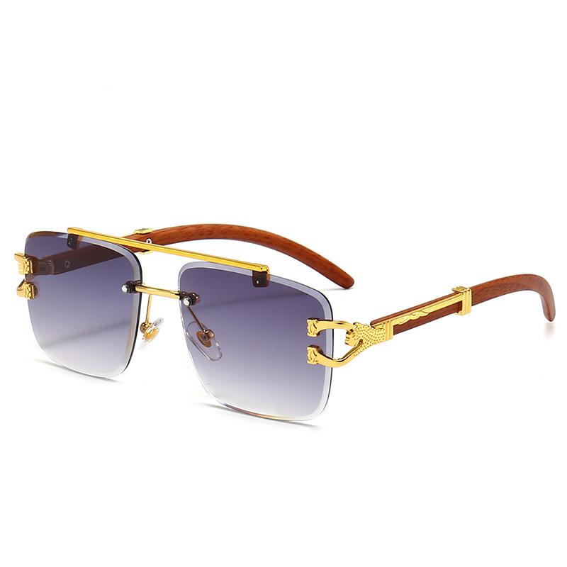 Lunettes de Soleil Carrées Sans Monture Style Vintage Classique Tête de Léopard Mode Hommes Femmes Marque de Luxe Designer Lunettes de Soleil