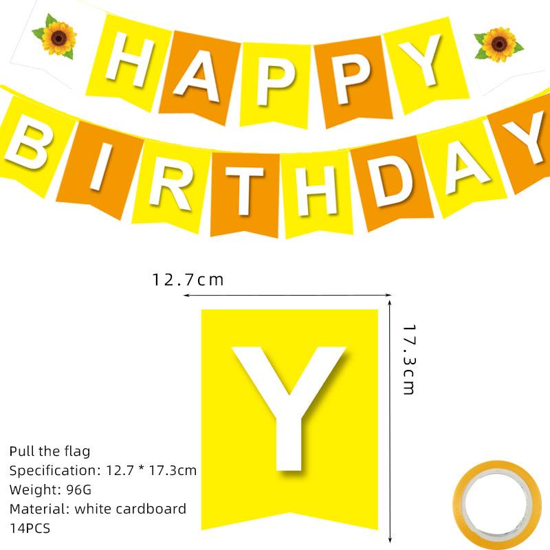 Sunflower Theme Birthday Party Decoration Supplies Set Contains Birthday Banner Cake Insert Card and Latex Balloons
