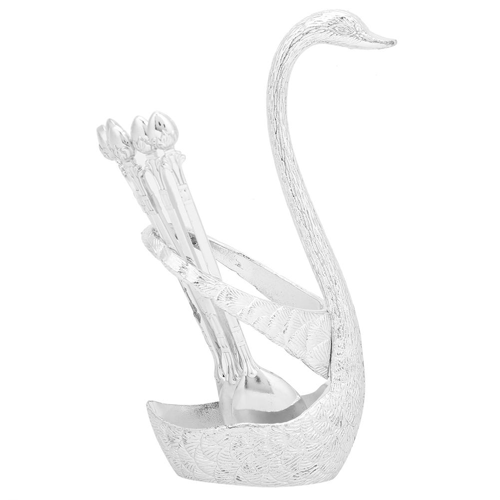 Zinc Alloy Swan‑Shaped Bracket Fruit Dessert Spoons Set Kitchen Tableware Wedding Supplies(Silver 6 Spoons )