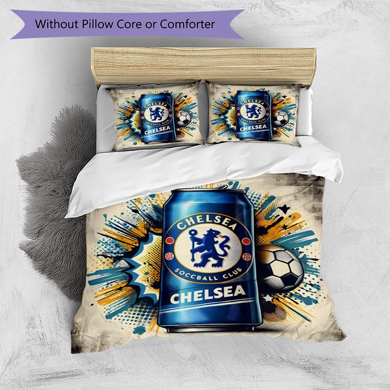 3pcs Duvet Cover Set (1*Duvet Cover + 2*Pillowcase, Without Core),football club F.C Print Bedding Set, Bedroom Decor, All‑Season, Birthday Gift