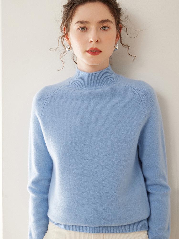 Women's Cashmere Sweater: Five-Needle Three-Strand, Half-High Collar, Thick Knitwear Pullover.