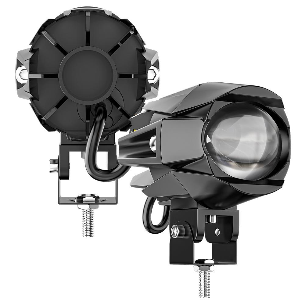 Motorcycle Bright LED Headlight Waterproof White+Yellow Light Motorbike Spotlight A