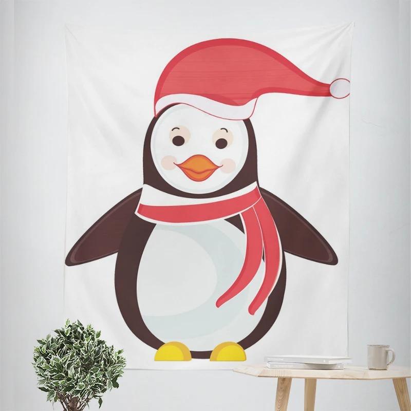 New Year Christmas Theme Santa Claus Penguin Pattern Living Room Bedroom Decorative Tapestry