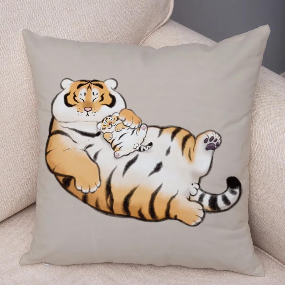 Chinese Ink Funny Fat Tiger Cushion Cover Decor Cute Cartoon Animal Soft Plush Pillow Case for Sofa Home Car Throw Pillowcase