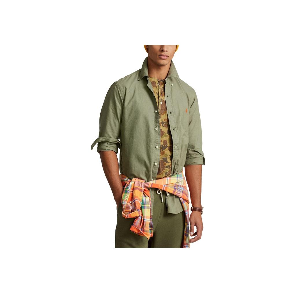 Polo Ralph Lauren Ss23 Solid Color Logo Embroidered Single-Breasted Long Sleeve Shirt Men shirts Green 710847235-034