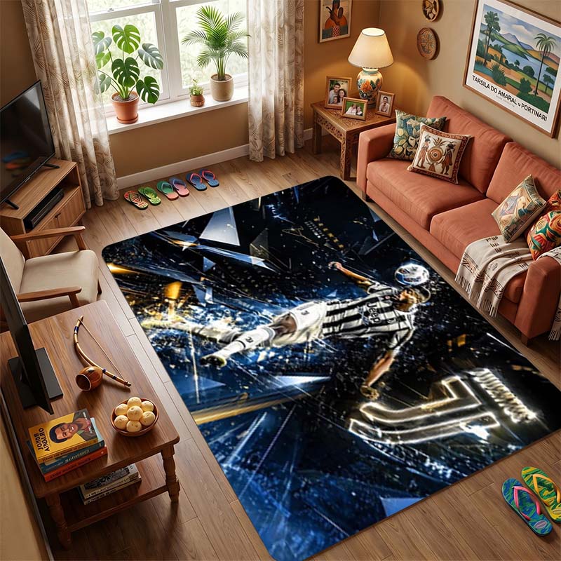Juventus J Logo Black Silver Waving Flag Sparkle Smoke Non Slip Floor Rug Football Club Washable Sports Fan Living Room Bedroom Decor Area Carpet