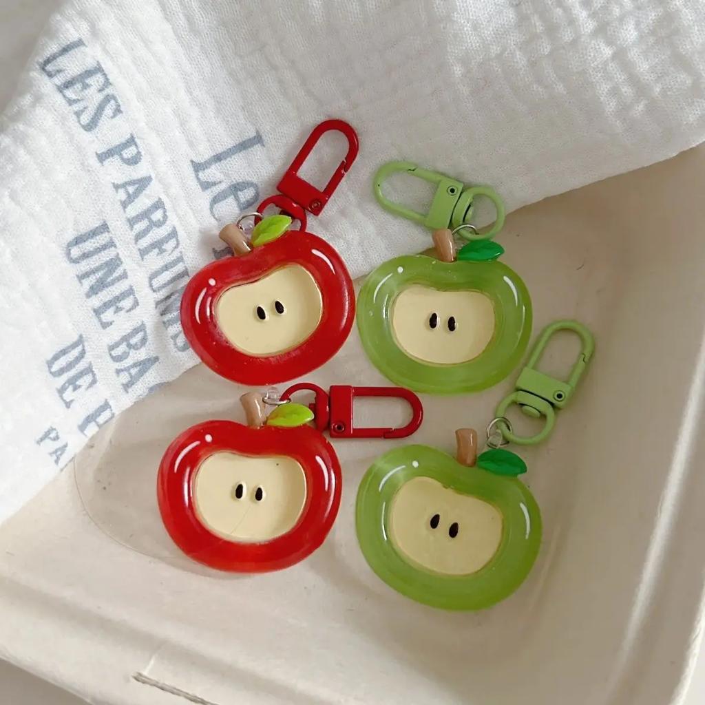 Fashion Cartoon Apple Red Green Cute Keychain for Women Lovely Apple Shape Bag Decorative Pendant Phone Key Chains Girls Gifts
