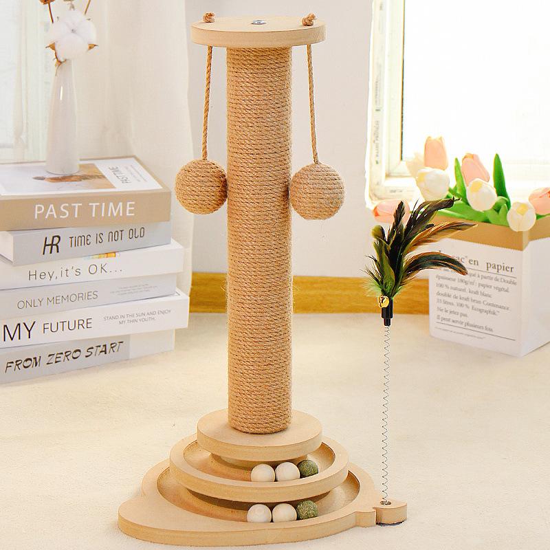 Poste Arranhador Durável de Sisal para Gatos com Varinha de Brincar – Brinquedo de Auto-Diversão para Aliviar o Tédio