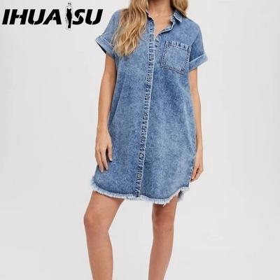 Spring Summer All-fit Women Cardigan Denim Short-sleeved Dress