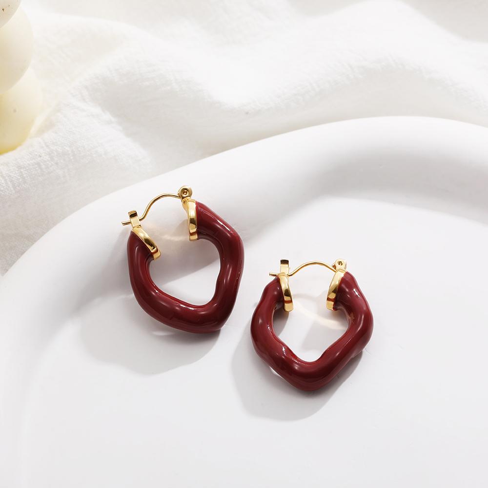 

New Trendy Colorful Irregular Geometric Thick Hoop Earrings for Women Enamel Color Circle Hoops Ear Buckle Zircon Gift