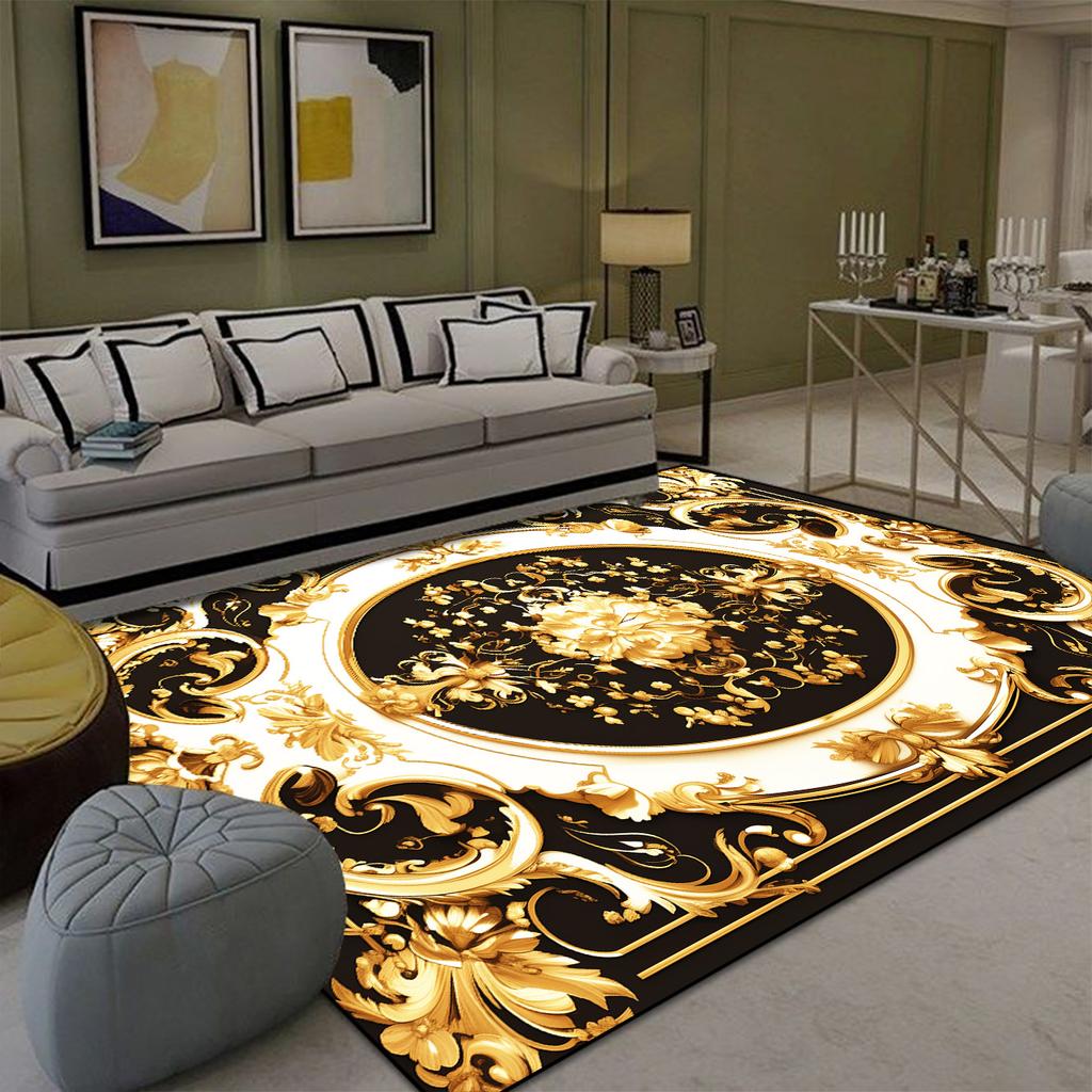 Luxury Golden Carpet for Living Room Europe and America Decoration Large Carpets Non-slip Bedroom Bedside Rug Customized Mat