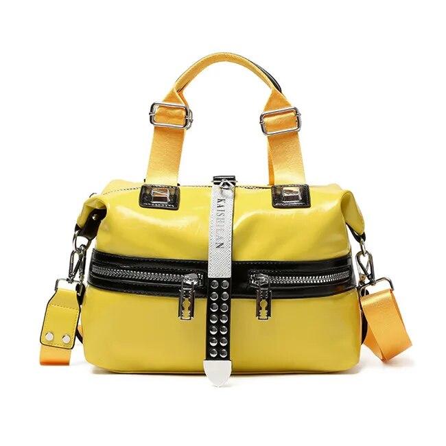 

Женская кожаная сумка, новинка 2020, модная серебристая/черная женская сумка-мессенджер, женская сумка через плечо с заклепками, повседневная большая сумка Sac A Main жёлтый