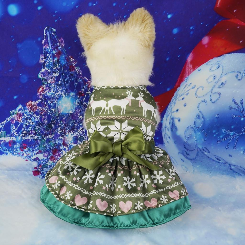 Pet clothes christmas tree dress christmas snowflake festival santa elk dress sub double red and green