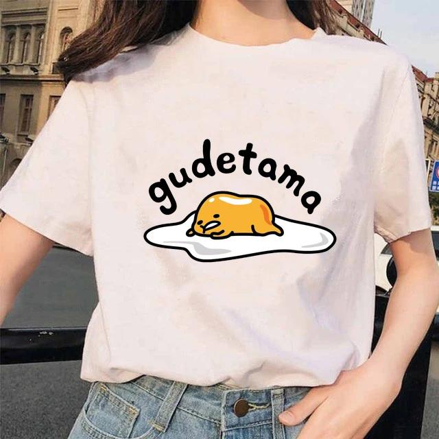 Harajuku Faules Ei Druck Damen T-Shirt Gudetama T-Shirts Kurzarmshirt Kawaii T-Shirts Gothic Weibliche Ästhetik T-Shirt Oberteile