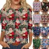 Camiseta holgada con estampado de manga 3/4 y cuello redondo informal a la moda para mujer