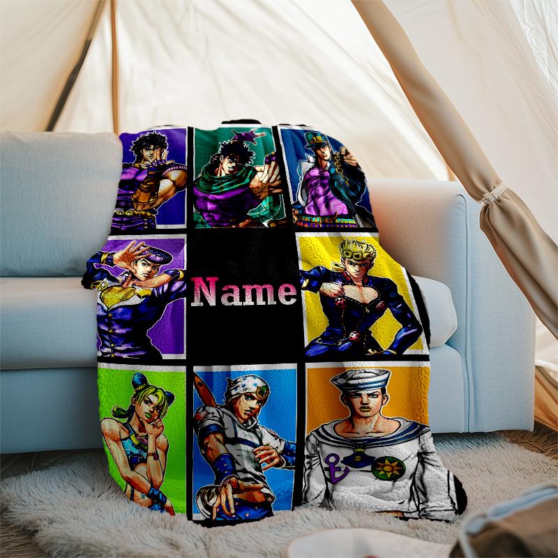 Personalized Custom Name Blanket - JoJo's Bizarre Adventure Print Design,Blanket for Sofa,Bed,Travel,Camping - Soft and Warm, Great Gift