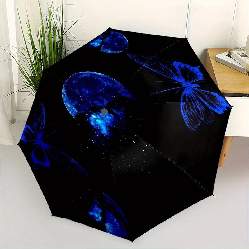 

Moon Butterfly Automatic Folding Umbrella 8 Ribs, Durable Iron Frame, Bright Color Pattern Compact Travel Umbrella, Suitable for Outdoor, B