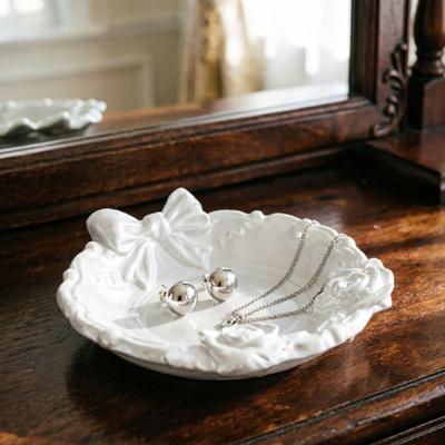 Jewelry Tray with Bow And Flower Decor Multi-Functional Storage Tray Retro