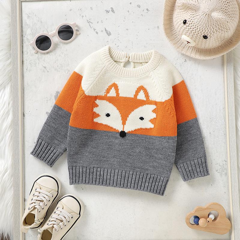

Baby Sweaters Knitted Newborn Kid Clothing Fashion Striped Cute Fox Tops Outerwear Infant Girls Boys Pullover Long Sleeve Autumn 6-9M помаранчевий