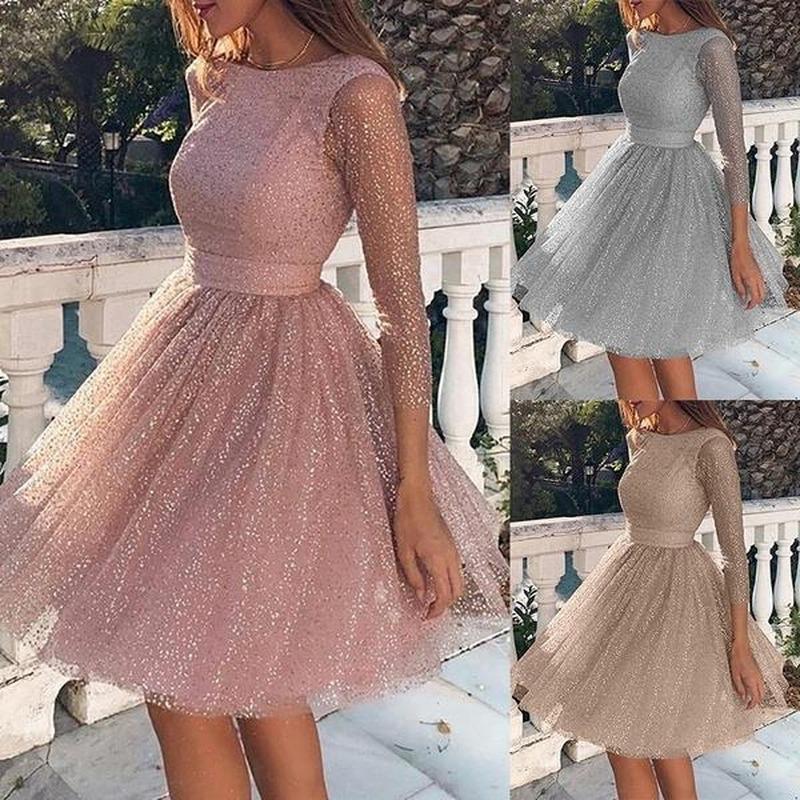 Rochie cu mânecă lungă pentru femei Rochie de seară cu talie înaltă Rochie pentru petrecere Cocktail Rochie subțire la modă pentru femei