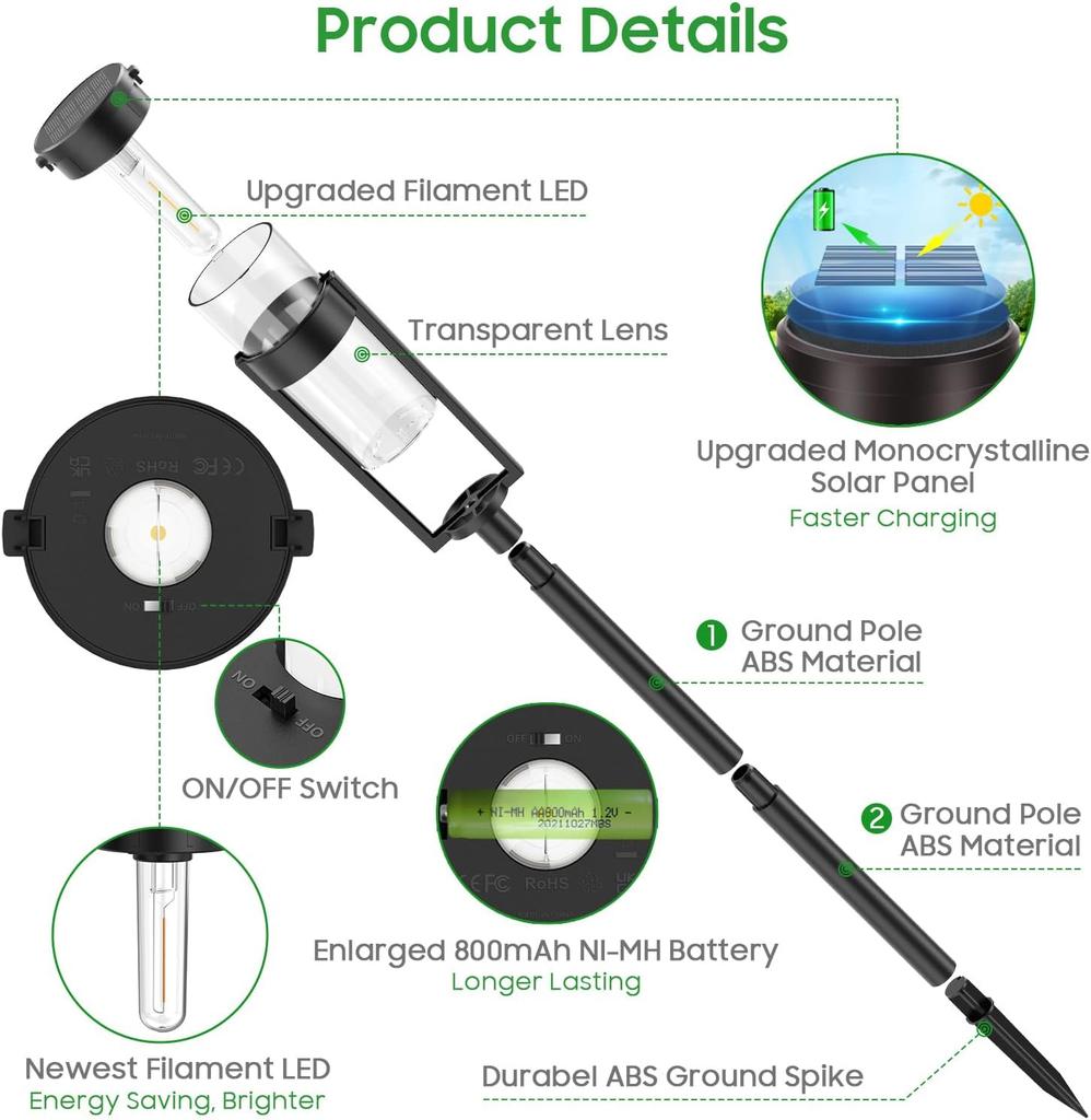 Outdoor Solar Pathway Light 2/4Pack Solar Garden Lights Waterproof Auto On/Off Landscape Lighting for Patio Lawn Pathway Walkway
