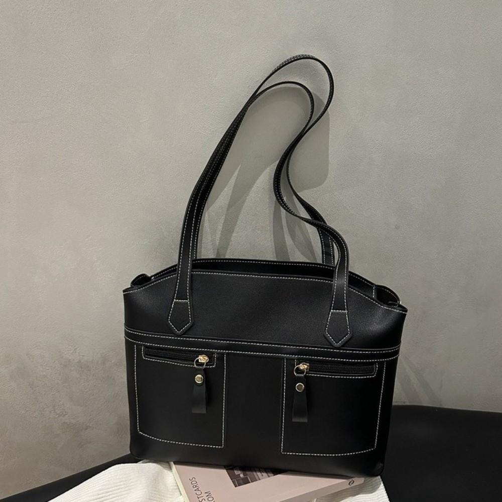 PU Leather Double Pockets Commuting Bag Large Capacity Handbag Trend Underarm Bag Travel