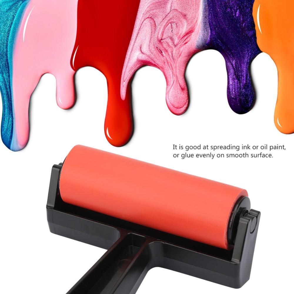 Solid Rubber Brayer Roller Red Roller Brush Oil Paint Ink Applicator  DIY Handcraft Production 10cm