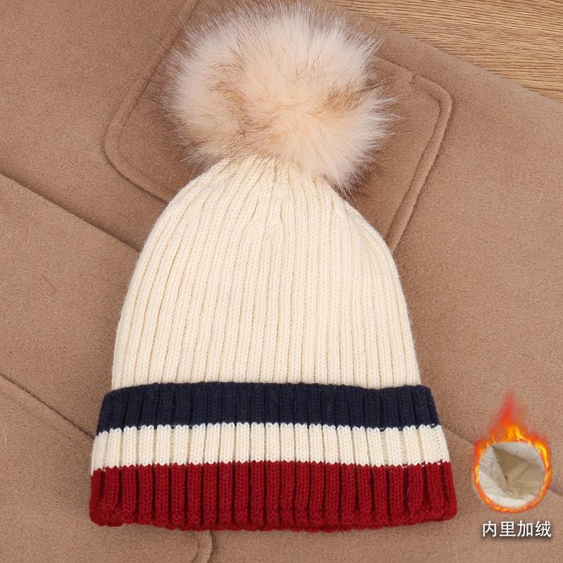 Fashionable Autumn/Winter Pom-Pom Striped Decorative Versatile Knit Hat, Warm And Comfortable, Stylish Casual Wool Beanie