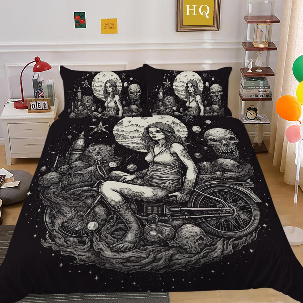 3D Beauty Skull Druck Bettwäsche Twin Size Polyester Tagesdecken Teen Design Mode Heimtextilien