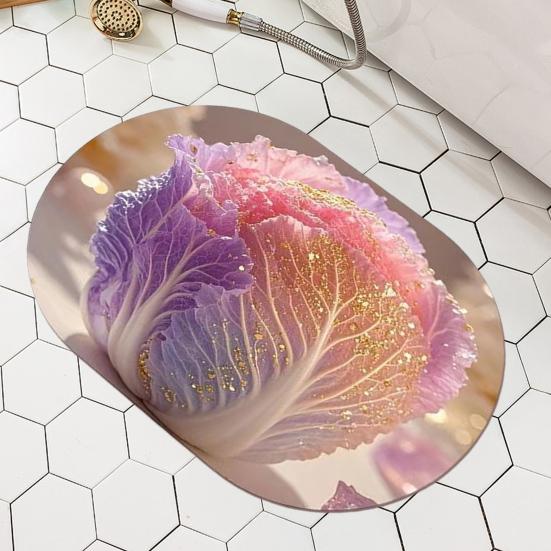 Diatomaceous Earth Floor Mat Colorful Cabbage 3D Realistic Pattern Rug Non-Slip Absorbent Carpet for Bedroom Entrance Kitchen Bathroom