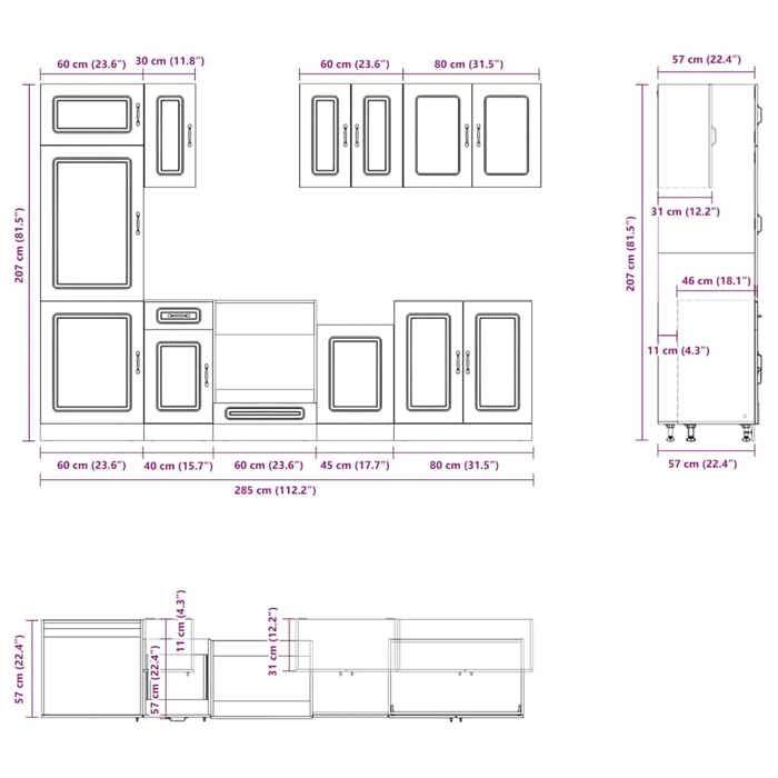 VidaXL Ensemble D'armoires De Cuisine 8 Pcs Kalmar Bois D'ingénierie, Ensemble D'armoires, Étagère De Rangement, Placard, 3314794