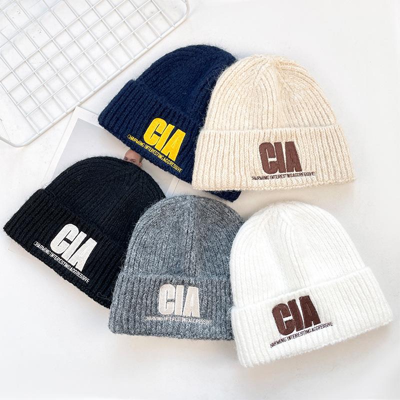 Letter Embroidered Woolen Hat for Men and Women in Fall and Winter Warm Ear Protecting Cap Versatile Face Showing Small Knitted Hat