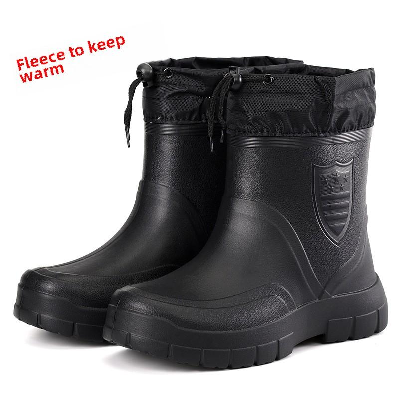 Winter Winddichte Baumwolle Regenstiefel Herren Warm Leichte Knöchel Regenstiefel Mode Schwarz Slipper Regenschuhe Herren Wasserdicht Arbeitsstiefel2024